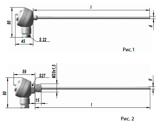 Габаритные размеры платинового термопреобразователя сопротивления ТСП 0303