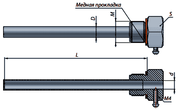 Конструктивное исполнение Г3-015-03Л - сварные, крепление термометра зажимом винта (давление, Р<sub>у</sub> - 2,5 МПа)