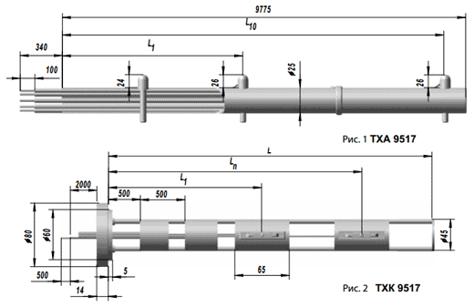 Габаритные размеры термоэлектрического преобразователя ТХА 9517, ТХК 9517