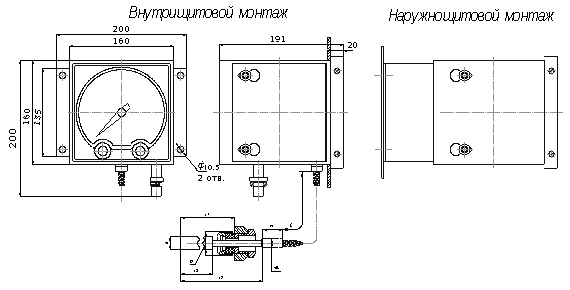 Габаритные и присоединительные размеры конденсационного термометра ТКП-16СгВЗТ4