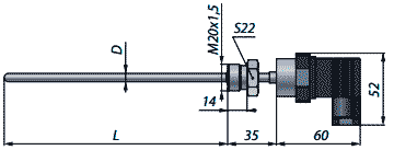Термопреобразователь сопротивления ТС-1288/5 (кабель с вилкой М12, тип корпуса ПГ01 + сальник)