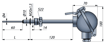 Термопреобразователь сопротивления ТС-1088/6 (для Ø4 мм, подвижный штуцер)