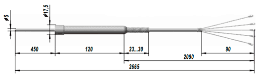 Габаритные размеры платинового термопреобразователя сопротивления ТСП 9807