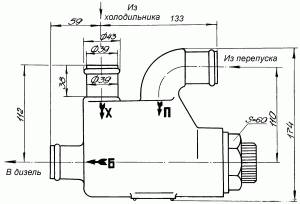 Габаритные и присоединительные размеры недистанционного терморегулятора РТП-32-65