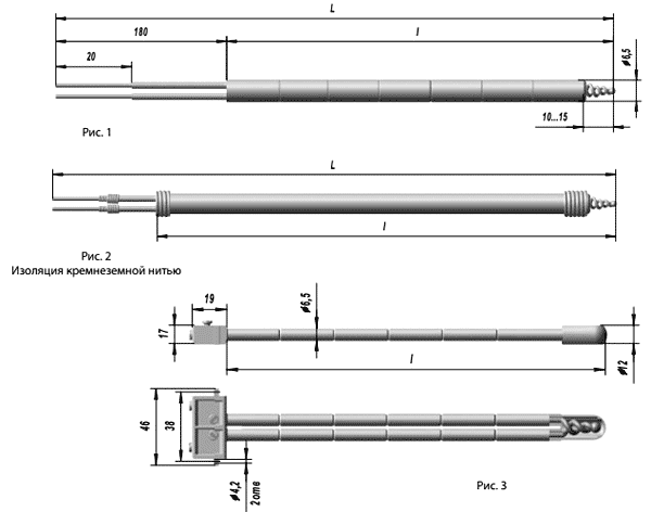 Габаритные размеры термоэлектрического преобразователя ТХА 9419, ТХК 9419