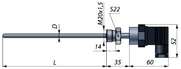 Термометр сопротивления ТС-1288/5 (для Ø 4 мм) - приваренный штуцер