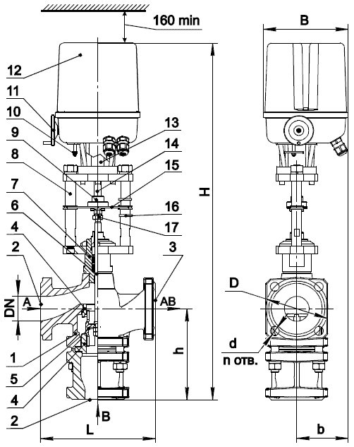 Общий вид смесительного клапана типа КС800 регулятора Ретэл 803
