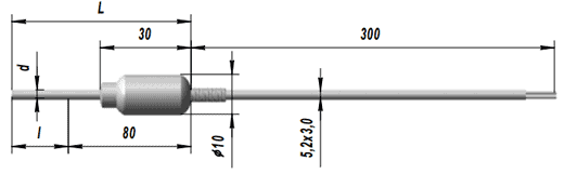 Габаритные размеры термоэлектрического преобразователя ТХА 9608, ТХК 9608