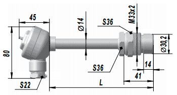 Габаритные размеры платинового термопреобразователя сопротивления ТСП 9508