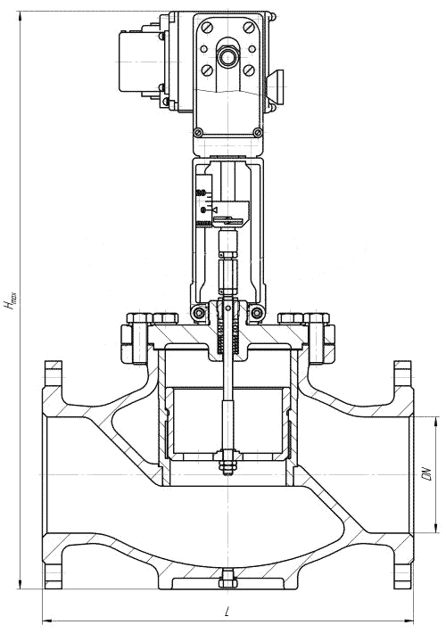 Габаритные размеры клапана КР-1 с электроприводом МЭПК-1600/125-40-99