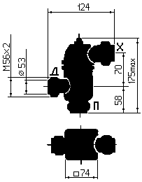 Габаритные и установочные размеры регулятора РТП-32-2М, Исполнение 3