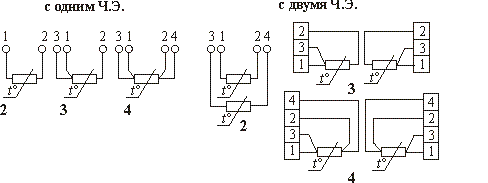 Схема соединений внутренних проводников термопреобразователя сопротивления ТС005