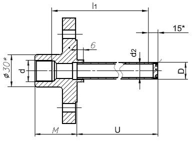 Рисунок Б6а - ГЗ-06. Монтажная длина U равна длине погружения термобаллона термометров l1, длина присоединения М=30 мм
